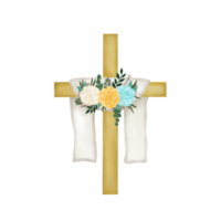 Watercolor Easter Cross with flowers png