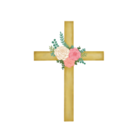 Watercolor Easter Cross with flowers png