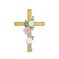 Watercolor Easter Cross With Flowers png