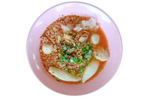 Thai call Yentafo Tom Yum Noodle, Thai food tastes good and delicious on a transparent background png