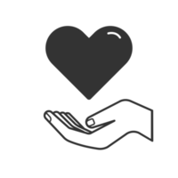 Hand holding a hearth shape icon symbol. Healthcare, volunteering, charity and donation concept png