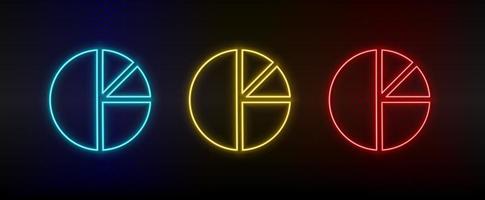 Neon icons, analysis, analytics. Set of red, blue, yellow neon vector icon on darken transparent background