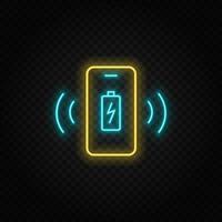 mobile, charger, notice neon vector icon. Blue and yellow neon vector icon. Vector transparent background