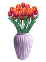 a bunch of red tulips in a ceramic vase illustration png