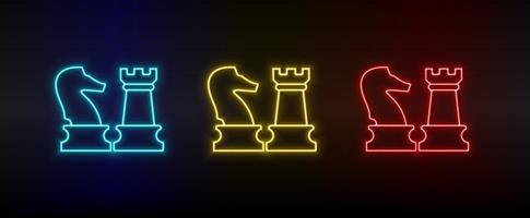 neón icono conjunto negocio, ajedrez. conjunto de rojo, azul, amarillo neón vector icono en transparencia oscuro antecedentes