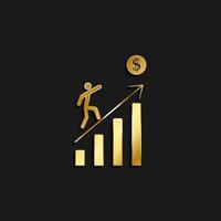 Analytics, business growth gold icon. Vector illustration of golden dark background. Gold vector icon