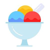 Three scoops of ice cream of different color, ice cream cup vector