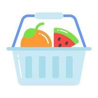 Fruit basket, vector icon of organic food in different style