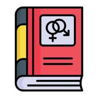 Male and female gender symbol on book, vector design of sex education