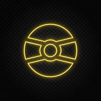 Yellow neon icon cd, disk. Transparent background. Yellow neon vector icon on dark background