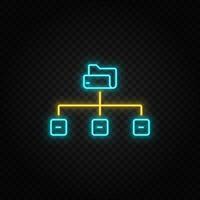 Data, connect, link. Blue and yellow neon vector icon. Transparent background on dark background