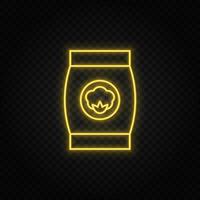Connected gears and vector icons for logistic, service, shipping, distribution, transport, market, communicate concepts. Bag, cotton bag, farmer sack gear blue icon set on dark background