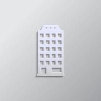 Building, hotel paper style, icon. Grey color vector background- Paper style vector icon.