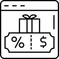 E-commerce web site, page, giftbox, coupon outline vector icon