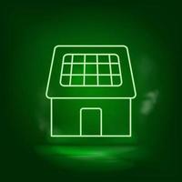 solar, hogar, cargador neón vector icono. salvar el mundo, verde neón, verde antecedentes