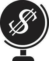 tierra, global negocio, icono. moneda con dólar firmar sencillo icono en blanco antecedentes. vector ilustración. - vector en blanco antecedentes