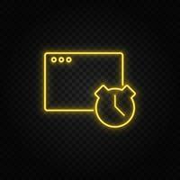 Yellow neon icon business, clock, optimization.Transparent background. Yellow neon vector icon on dark background