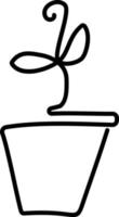 One continuous line art drawing of a withered plant in the pot vector illustration