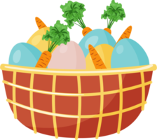 Basket with Eggs, Carrots. PNG