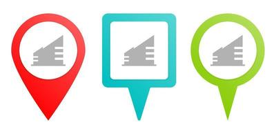 building home. Multicolor pin vector icon, diferent type map and navigation point on white background