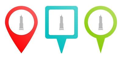 building. Multicolor pin vector icon, diferent type map and navigation point on white background