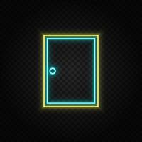 Door, icon neon icon. Blue and yellow neon vector icon. Transparent background