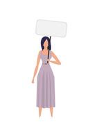 A girl in full growth with a banner in her hands. Isolated on white background. Flat style. . vector