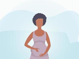 Woman pregnant Banner in blue tones. Vector illustration.