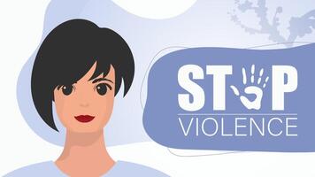 Stop violence. girl holds a banner in her hands. A strong woman protesting against violence. Vector illustration.