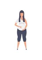 Pregnant girl in full growth. Well built pregnant female character. Isolated. Flat vector illustration.