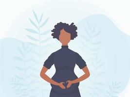 A pregnant girl holds her hands on her stomach. Banner in soft colors. Vector. vector