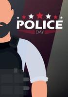 policía día. policía oficial en uniforme. dibujos animados estilo. vector