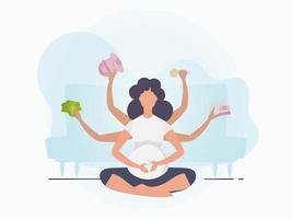 Yoga for pregnant women. Happy pregnancy. Banner in blue tones for you. Flat vector illustration.