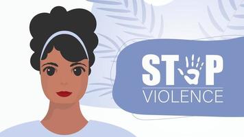 detener violencia en contra mujer. niña sostiene un bandera en su manos. internacional día para el eliminación de violencia en contra mujer. vector ilustración.