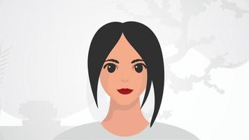 Banner with a woman close-up. Strong girl on, front view. Vector illustration.