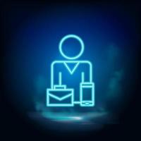 Briefcase, businesswoman neon vector icon. Blue neon, Business neon vector icon. Vector background