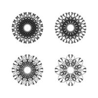 Set of four ethnic round mandala ornaments isolated on white background. Vector illustration. Geometric flower.