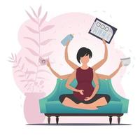 Pregnant woman in the lotus position. Relaxing pregnant woman. Cartoon style. vector