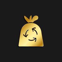 Bag, recycle gold icon. Vector illustration of golden icon on dark background