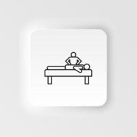 Diseases, massage, therapy vector. Muscle aches, cold and bronchitis, pneumonia and fever, health medical illustration - neumorphic style vector icon .