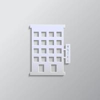 Building, hotel paper style, icon. Grey color vector background- Paper style vector icon.