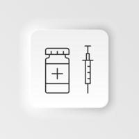 Diseases, syringe, medicine vector. Muscle aches, cold and bronchitis, pneumonia and fever, health medical illustration - neumorphic style vector icon .