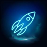 Rocket, spaceship neon vector icon. Blue neon, Business neon vector icon. Vector background