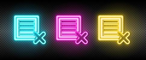 delete, ecommerce, box neon vector icon. Illustration neon blue, yellow, red icon set