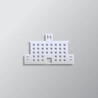 building, hospital, paper style, icon. Grey color vector background- Paper style vector icon.