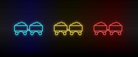 Neon icon set coal, energy, eco. Set of red, blue, yellow neon vector icon on transparency dark background