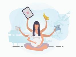 Yoga for pregnant women. Happy pregnancy. Postcard or poster in gentle colors for you. Flat vector illustration.