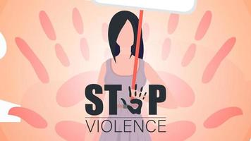 detener violencia en contra mujer. niña con un bandera. internacional día para el eliminación de violencia en contra mujer. vector ilustración.