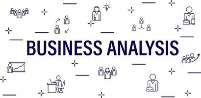 Business analysis, financial statistics, audit thin line art style web banner template. Business analysis vector concept. Vector icon set