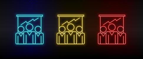 Neon icon set business growth, graph. Set of red, blue, yellow neon vector icon on transparency dark background